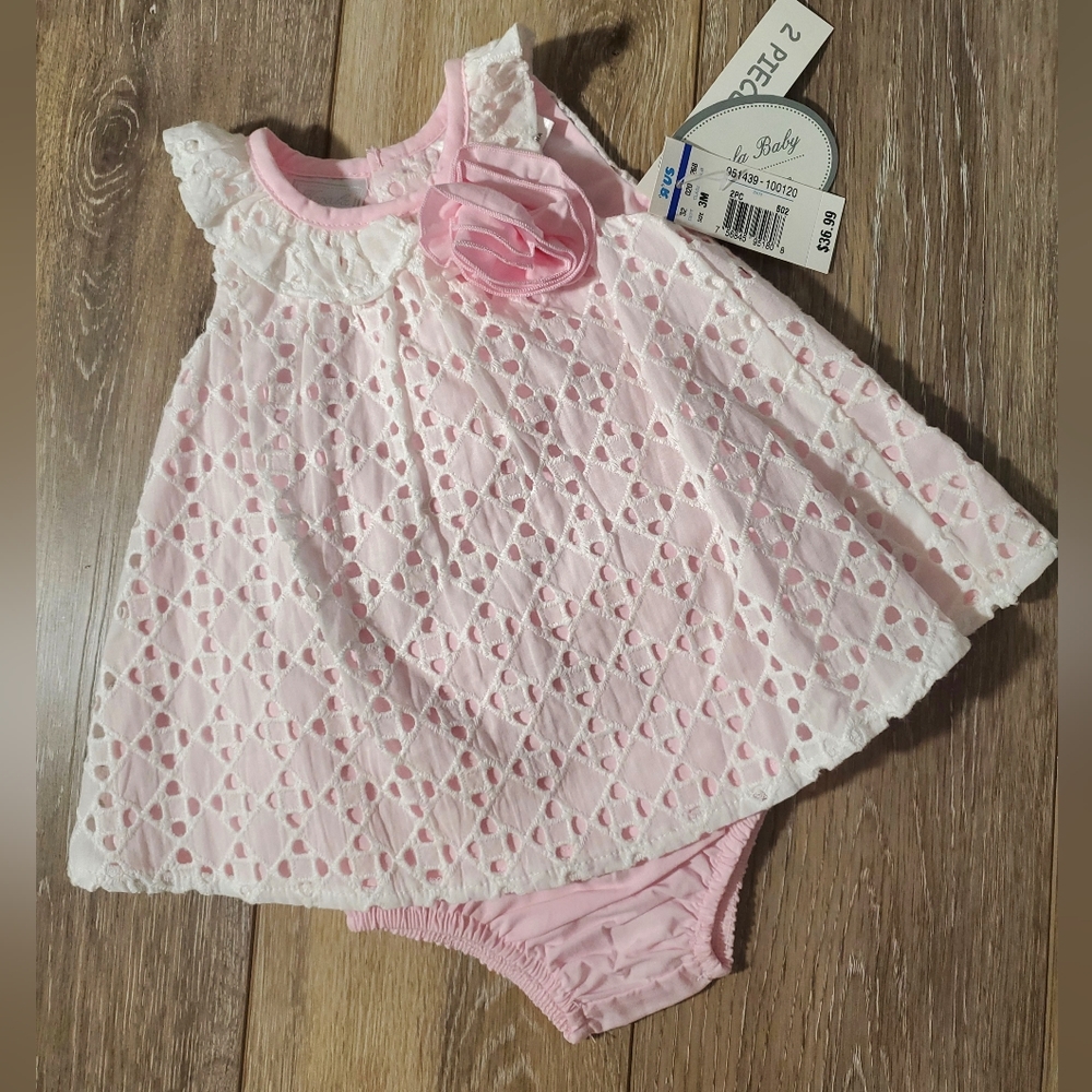 Koala Baby Boutique White, pink eyelet sleevess dress Sz. 3 months